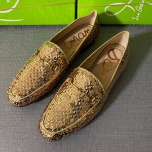 Sam Edelman Loraine Bit Loafer in Gold Sequin MSRP$190 Elegant & Chic